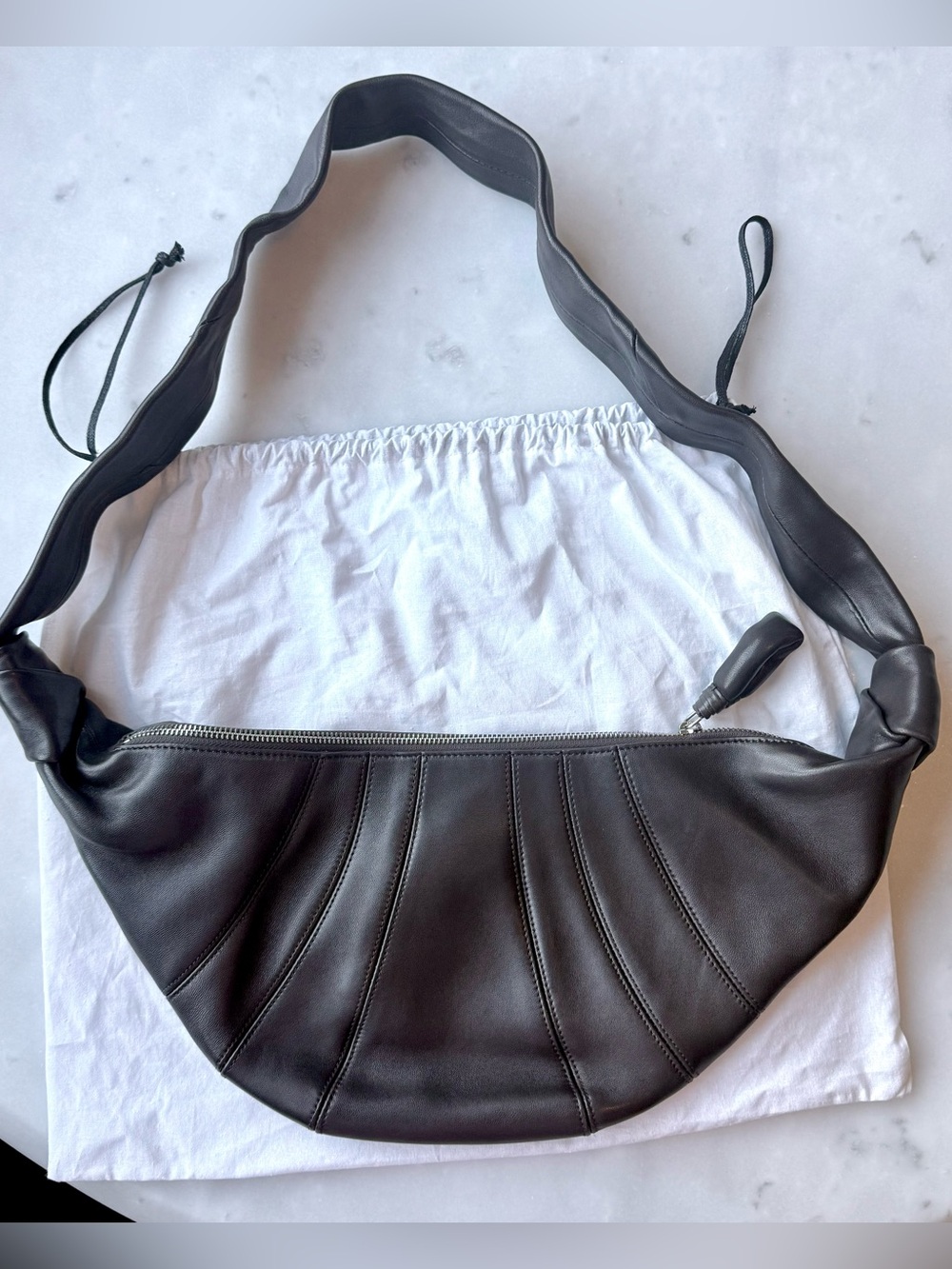 Lemaire-inspired Medium Croissant Bag in Soft Nappa Leather Chocolate Brown Shou